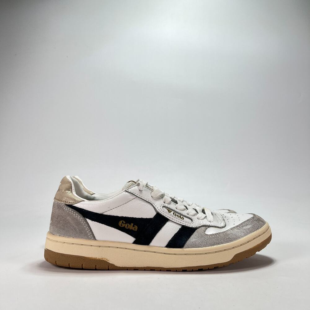 Gola Hawk White Black Gold Leather Casual Sneakers Shoes CLB336 Women's Size 6.5